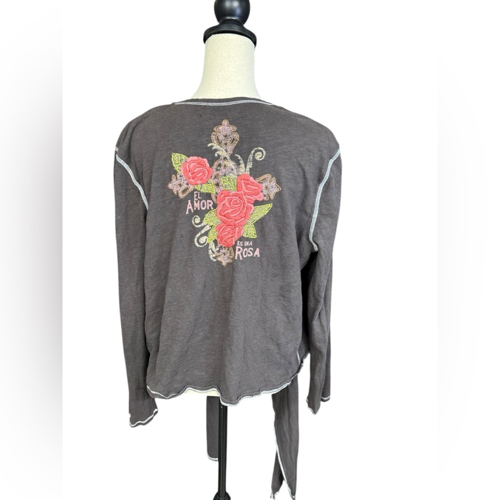 Double D Ranch El Amor Es Una Rosa Embroidered Cross Roses Western Boho Top